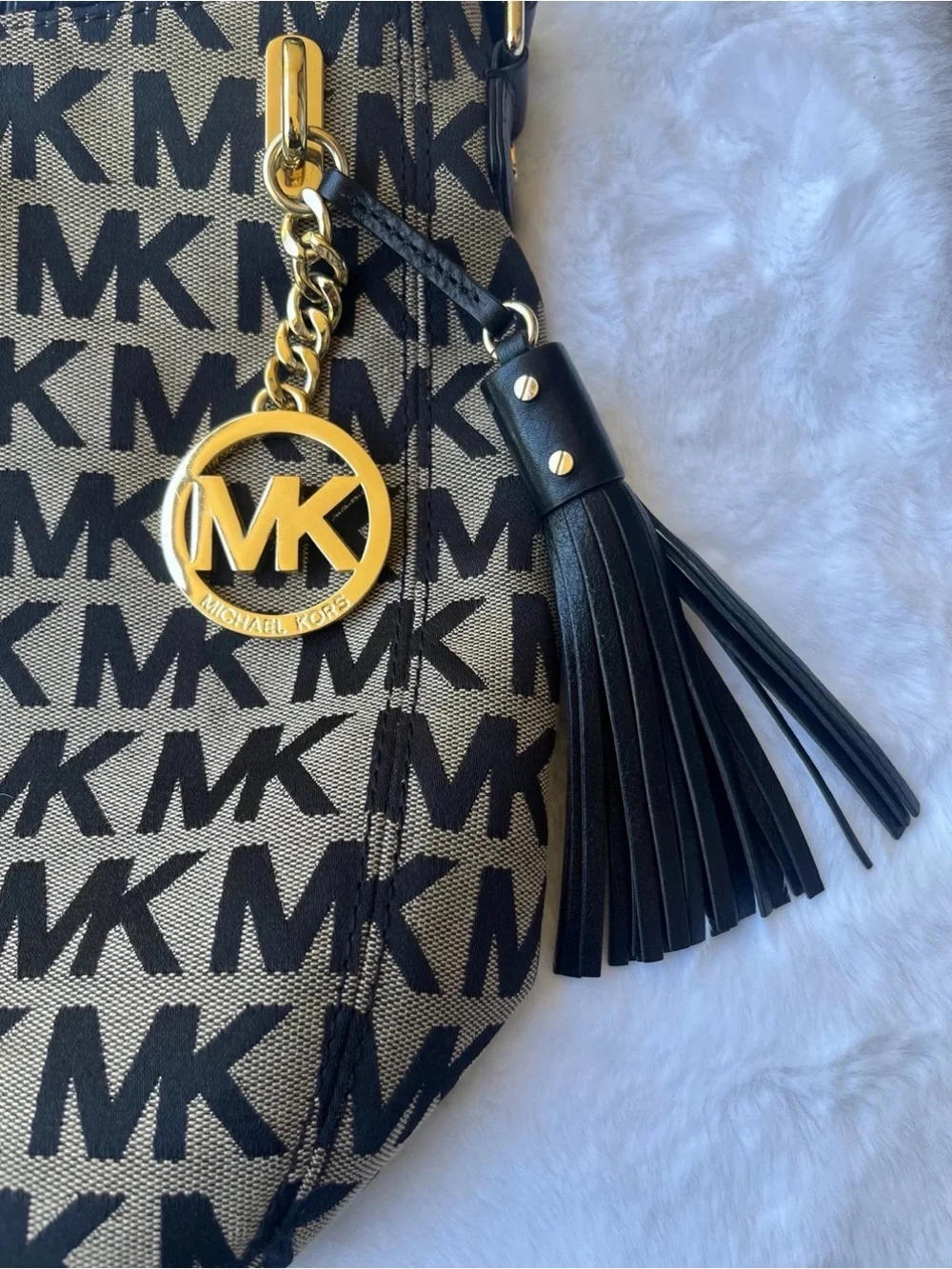 Vintage Y2K Michael Kors Monogram Jacquard Hobo Tassel Black Bag